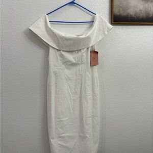 BHLDN Off Shoulder Small  Cream Midi Fitted Dress